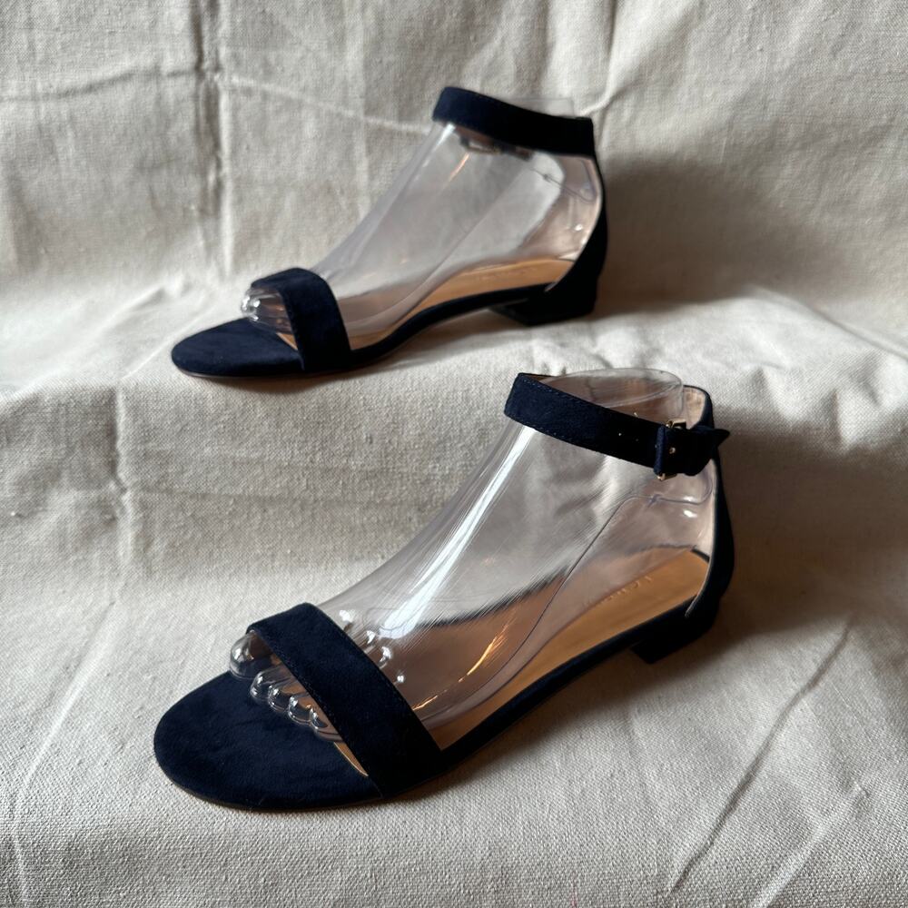 J Crew Suede Flats with Ankle Straps Navy Blue Womens size 8 excellent condition